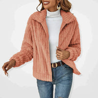 Damen Oversized Cardigan mit Reißverschluss Flauschiger Komfort für Herbst und Winter – Rosa