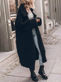 Damen Oversized Grobstrick-Cardigan mit Revers und Knöpfen für Herbst und Winter – Schwarz