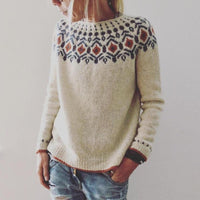 Damen Pullover Grobstrick Geometrisches Muster Wärme – Beige