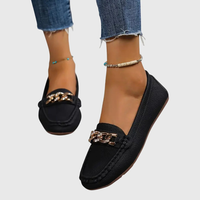 Damen Slip-On Loafer mit Kettendetail – Elegante und Bequeme Sommerschuhe – Schwarz