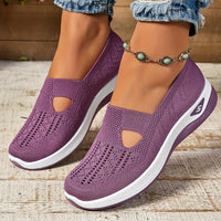Damen Slip-On Strick-Sneaker mit Orthopädischer Fußbett und Arch Support für Alltag und Reisen – Dunkellila