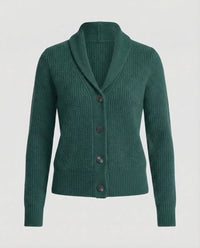 Damen Strick-Cardigan mit Revers-Kragen und Knopfleiste – Taillierter Langarm-Cardigan für Büro und Alltag – Dunkelgrün