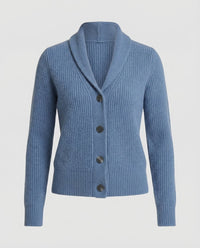Damen Strick-Cardigan mit Revers-Kragen und Knopfleiste – Taillierter Langarm-Cardigan für Büro und Alltag – Hellblau