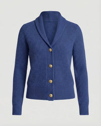 Damen Strick-Cardigan mit Revers-Kragen und Knopfleiste – Taillierter Langarm-Cardigan für Büro und Alltag – Dunkelblau