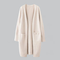 Damen Strick Cardigan - Langer Oversized Cardigan mit Offener Vorderseite für Komfort und Stil – Beige