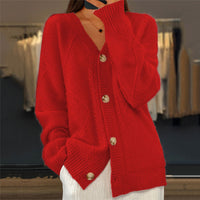 Damen Strickjacke Langarm Gemütlich Lässig Warm für Alltag und Freizeit – Rot