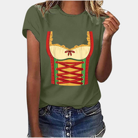 Damen T-Shirt Dirndl Druck Kurzarm – Elegante Oberteile Damen für Vielseitige Looks im Alltag und bei Anlässen – Dunkelgrün