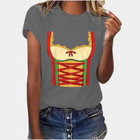 Damen T-Shirt Dirndl Druck Kurzarm – Elegante Oberteile Damen für Vielseitige Looks im Alltag und bei Anlässen – Grau