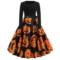 Damen Halloween-Kleid mit Print | Langarm & Ausgestellter Schnitt – Schwarz 14