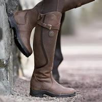 Damen Wasserdichte Kniehohe Lederstiefel mit Schnalle und Rutschfester Sohle – Dunkelbraun