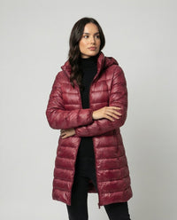 Damen Winterjacke Ultraleicht Slim-Fit Daunenjacke mit Kapuze für kalte Tage – Burgunderrot