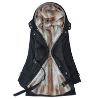 Damen Winterjacke mit Kunstpelz und Taillengürtel – Schwarz