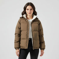 Damenjacke Winterjacke Kapuzen-Pufferjacke Tailliert Warm für Kaltes Wetter – Braun