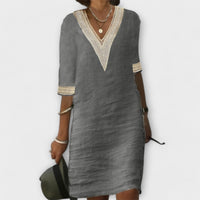 Sommerkleid Damen – Luftiges Leinenkleid aus Baumwolle – Grau