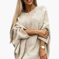 Damen pullover mit U-Boot-Ausschnitt und langen Ärmeln – Beige