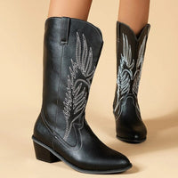 Damenstiefel Cowboy-Style mit Arch Support und Boho-Print – Orthopädische Stiefel für Stil und Komfort – Schwarz