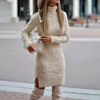 Damen Winter Strickkleid | Mit Rollkragen für kühle Tage – Beige