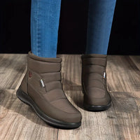 Dreiris | Wasserdichte Damenstiefel – Solide Farbe, Seitenreißverschluss, flache Schneestiefel – Dunkelbraun