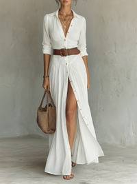 Velina - fließendes, plissiertes Maxikleid – Weiß