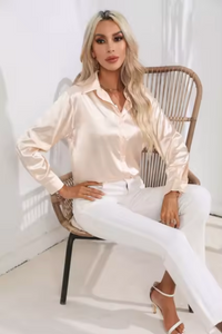 Doreen | Elegante Satin Charm Bluse – Champagner