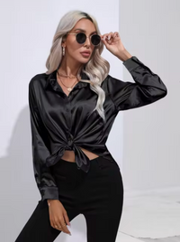 Doreen | Elegante Satin Charm Bluse – Schwarz