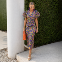 Glecy - Stilvolles Damenkleid mit großzügigen Ärmeln – Flieder/Grün