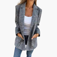Karierter Damen Blazer mit Reverskragen – Schwarz