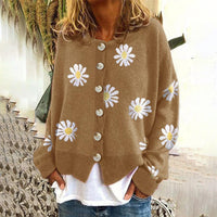 Damen-Strickjacke | Klassisch mit Blumenmuster – Khaki