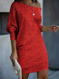 Elegantes Damen-Partykleid mit Pailletten-Kontrast – Rot
