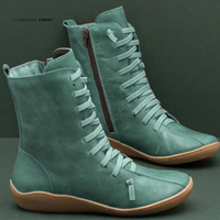 Norenee | Hochwertige, wasserdichte Damen-Winterstiefel aus Leder mit Schnürung und seitlichem Reißverschluss – Vert