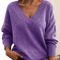 Mordane – Eleganter Langarm Pullover Mit V-Ausschnitt – Violett