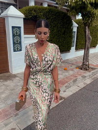 Damen Wickel Midi Hochzeitsgast Kleid – Mehrfarbig