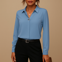Damen Elegantes V-Ausschnitt Langarm Bluse – Himmelblau
