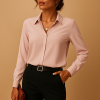 Damen Elegantes V-Ausschnitt Langarm Bluse – Rosa