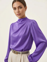 Elegante Damenbluse mit hohem Kragen - Hera – Lila