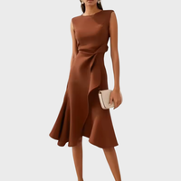 Elegantes Asymmetrisches Midikleid Damen – Festliche Kleider Für Hochzeitsgäste Und Besondere Anlässe – Kaffee