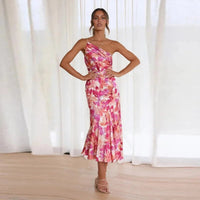Maxikleid für Damen – Luftiges, langes Sommerkleid mit Blumenmuster – Rosa