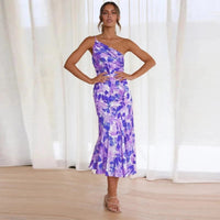 Maxikleid für Damen – Luftiges, langes Sommerkleid mit Blumenmuster – Lila