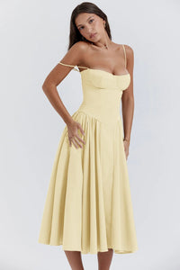 Vintage Sommerkleid für Damen – Leicht und Luftig mit Spaghettiträgern – Gelb