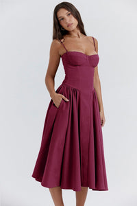 Vintage Sommerkleid für Damen – Leicht und Luftig mit Spaghettiträgern – Weinrot