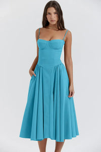Vintage Sommerkleid für Damen – Leicht und Luftig mit Spaghettiträgern – Blau