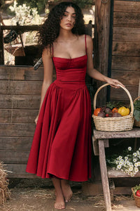 Vintage Sommerkleid für Damen – Leicht und Luftig mit Spaghettiträgern – Rot