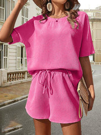 Damen Zweiteiler Loungewear Kombi-Set Elegant – Rosa Rot