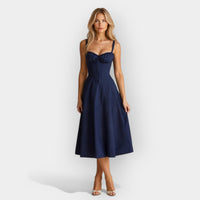 Elegantes Damen Korsett-Kleid Midi – Marine