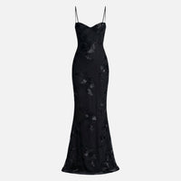 Renate | Damen Figurbetontes Satin Maxikleid Korsagen-Top – Korsett Satin Maxi – Schwarz
