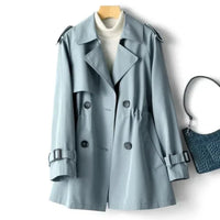 Klassischer Doppelreihiger Trenchcoat für Damen | Lässig – Blau