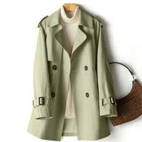 Klassischer Doppelreihiger Trenchcoat für Damen | Lässig – Grün