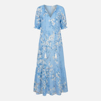 Lieselotte | Damen Fließendes Midikleid Viskose-Mix V-Ausschnitt – Viskose Midi V-Neck – Hellblau