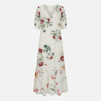 Lieselotte | Damen Fließendes Midikleid Viskose-Mix V-Ausschnitt – Viskose Midi V-Neck – Weiß