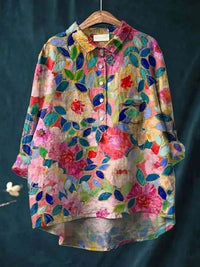 Rosa | Aquarell Blumen Oversized Hemdbluse – Dunkelrosa